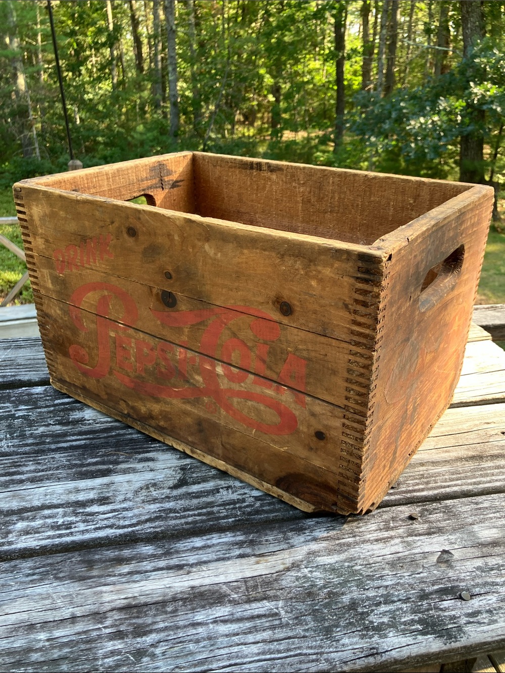 Vintage Pepsi Cola PORTSMOUTH Wooden Crate Jointed Rustic